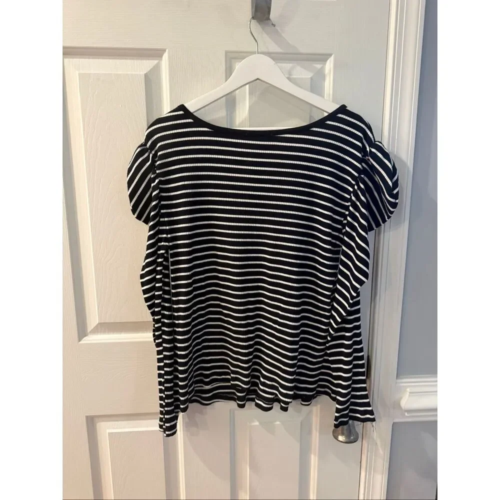 Anthropologie Porridge Black & White Stripe Keyhole Puff Sleeve Top sz 2X NWT